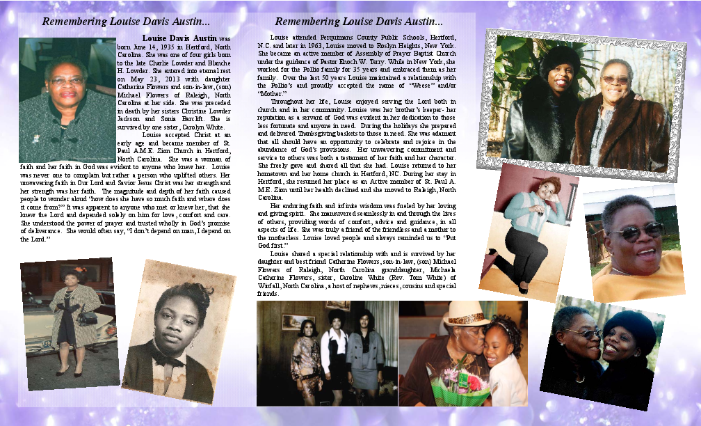 Celebration of Life program for Louise D. Austin - inside